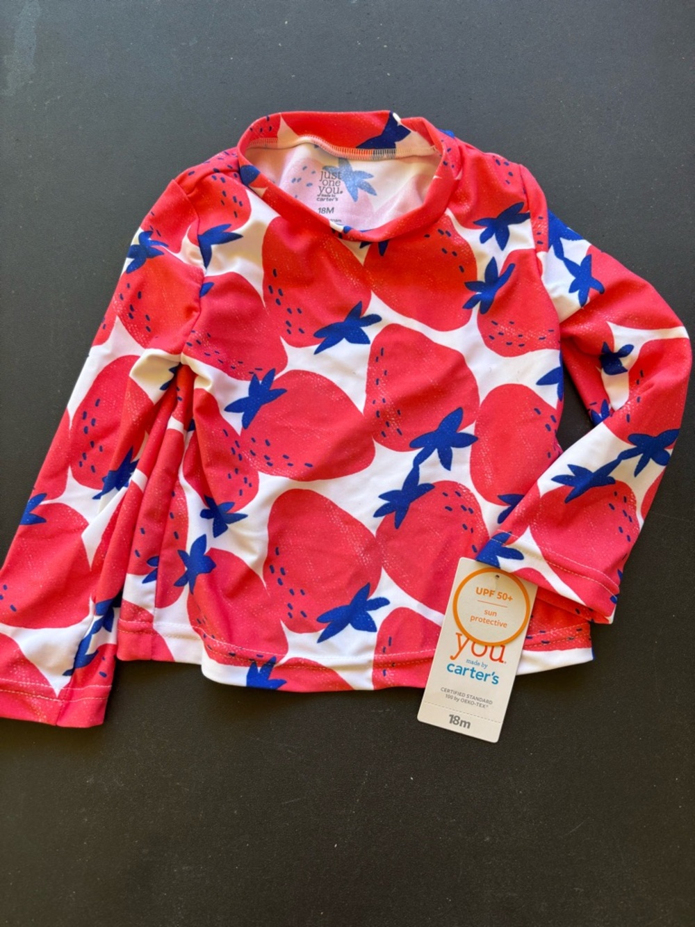 Carter's Pink Strawberry Swim Top with Blue Accents